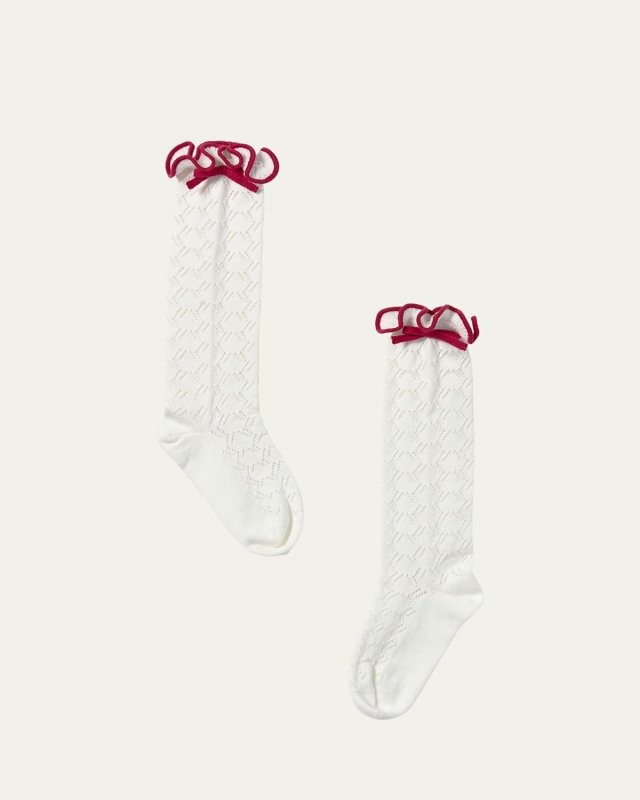 Girl's Knee-High Pointelle Bow Socks